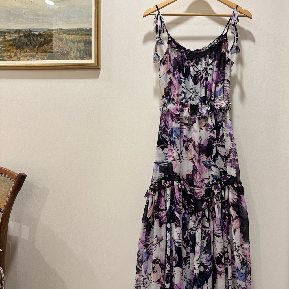Misa Los Angeles Purple and Black Floral Maxi Dress